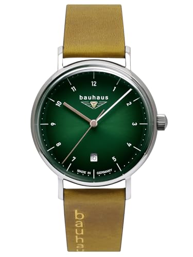Bauhaus Damenuhr mit Lederband Quarz Datum 36 MM Grün/Braun 2141-4