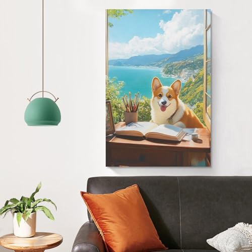 Corgi Cuadro En Lienzo para amantes de los animales en dormitorios modernos 4