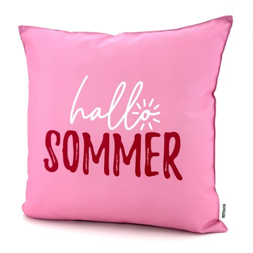 heimtexland ® Outdoor Deko Kissen 45x45 mit Füllung Garten Lounge Dekokissen wasserabweisend wetterfest Outdoorkissen Gartenkissen Bedruckt Typ906 Pink