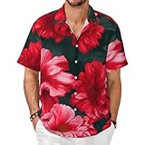 KPXXAQT Camisas de manga corta para hombre con estampado de flores rojas y rosas, ligeras, informales, para vacaciones de verano, suaves, elegantes, Negro, 4XL