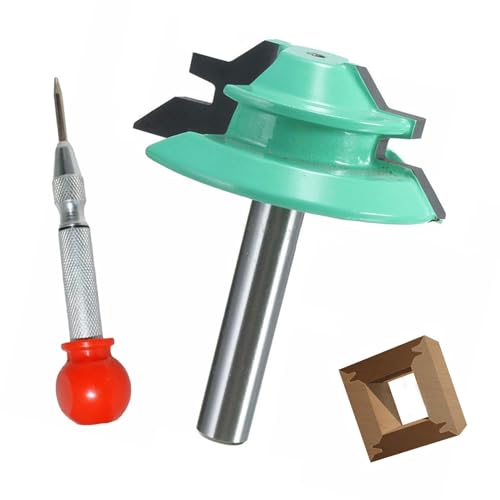 1/4 Inch Shank 45 Degree Lock Miter Router Bit, 5/8” Cutting Height Joint Router Bits with Heavy Positioning Center Punch for Wooden Working Cutter Tools Set (1)