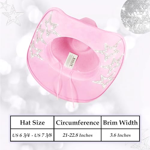 Image of Keilin Rhinestone Cowgirl Hat Disco Cowboy Hat Felt Western Nashville Bachelorette Party Hat for Teens and Adults