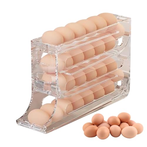 Soporte para huevos de 4 niveles para nevera, organizador de huevos para nevera, dispensador de huevos que ahorra...