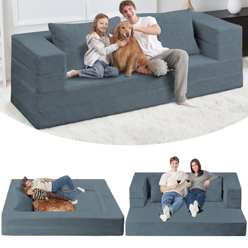 Cansunna Futon Sofa Bed with Pillow, 3-in-1 Sleeper Sofa Bed with Removable Cover, Convertible Floor Sofa Bed, No Assembly Boneless Couch for Living Room, Bedroom