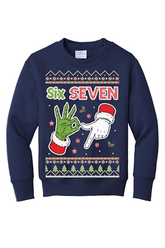 wild custom apparel 67 6 7 Six Seven Boys Girls Kids Youth Santa Ugly Funny ChristmasSweater Crewneck Sweatshirt