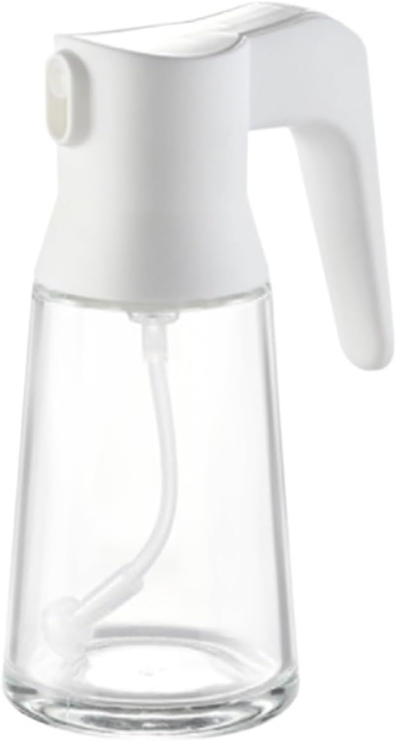 WOMGKDA Reusable Glass Kitchen Oil Bottle for Olive Oil Dispenser with Sprayer and Push-Type Nozzle for Air Fryer Salad Cooking Dressing Making 3, White, 180ml