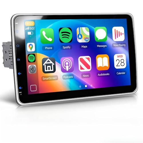 VECHTEL 10' Radio para Coche de y 2 DIN con CarPlay inalámbrico Android Auto,EQ,Radio FM con Pantalla táctil giratoria,GPS WiFi,2 USB/Tipo C,Bluetooth,cámara de visión Trasera y Control en el Volante