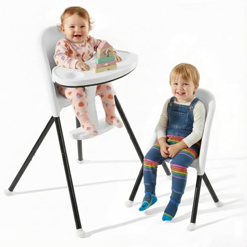 Image of Mallify Foldable High Chair, Space-Saving Portable Baby High Chair with Removable Double Tray, Modern Convertible Baby Feeding Chair, Lightweight, Easy to Clean, White