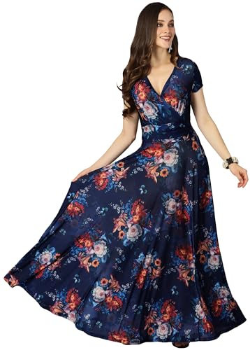 KOH KOH Womens 2025 Short Cap Sleeves Abstract Flower Print Long Maxi Dress Gown