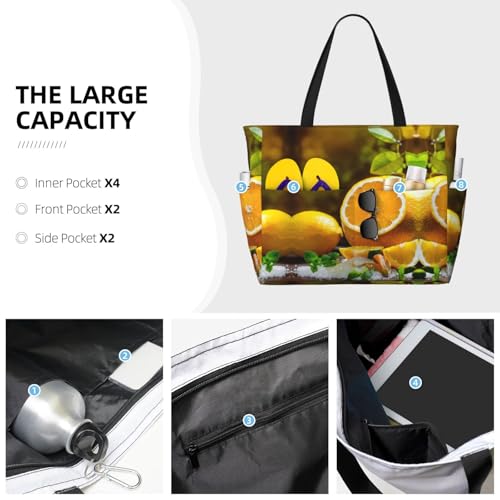 Yellow Lemon Print Each Travel Bag Large Capacity Tote Bags Foldable Pool Bag Zipper Handbags Vacation3
