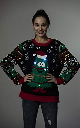 Light-Up Dancing Christmas Tree Sweater with Tinsel - Image 4