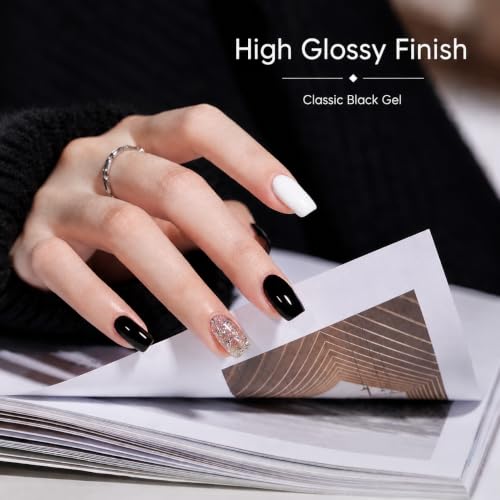 Image of AZUREBEAUTY Pure Black Gel Nail Polish 18ML | Classic Pure Black Pigment Opaque Soak Off UV /LED Gel Polish, High Gloss Solid for Nail Art, DIY Manicure & Salon Use