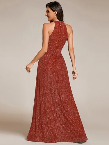 Image of Ever-Pretty Women's Glitter Halter Sleeveless Formal Dresses Evening Gowns Pleated A-line Wedding Guest Dress 41961