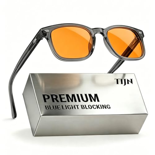 Image of TIJN Premium Blue Light Blocking Glasses for Women Men Computer Gaming Use | Square TR90 Frame Nerd Eyeglasses Anti Blue Ray with Red, Orange, Clear Lens for Computer, Phone, TV and Evening Screen Use