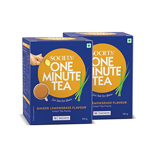 Image of Society One Minute Tea | Ginger Lemongrass Flavour | Made With Lemongrass & Ginger | Flavoured Instant Tea | 14G X 10 Sachets (140 Gram) | Pack Of 2