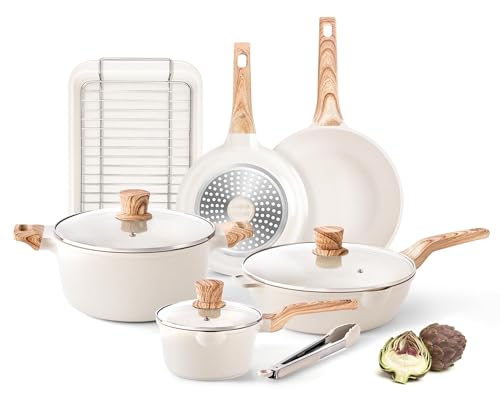 RIOVARM Non Stick Pot and Pan Set with Lids, Cookware Set for with Baking Pan Induction Hob, Non Toxic Frying Pans, PFOA Free Sauce Pans, Casserole, Saute Pan Suitable for All Stoves