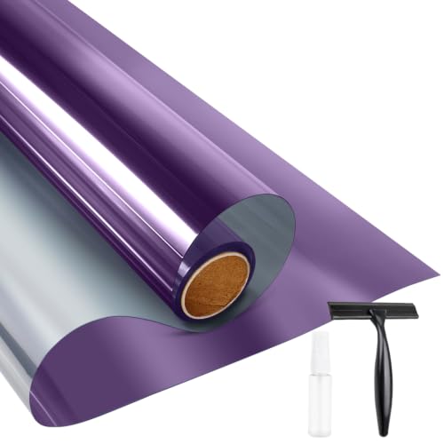 Image of KESPEN Window Privacy Film One Way Daytime Privacy Static Cling Sun Blocking Anti UV Reflective Window Tint for Home and Office, Purple-Silver, 17.5 Inch X 6.5 Feet