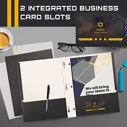 Black Paper 2 Pocket Folders With Prongs, 50 Pack, By Better Office Products, Matte Texture, Letter Size Paper Folders, 50 Pack, With 3 Metal Prong Fastener Clips, Black #TOP3