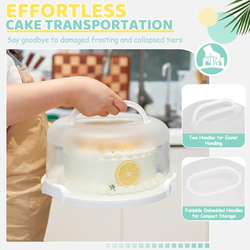 Ohuhu Cake Container, Cake Carrier with Lid and Handle BPA-Free Cake Holder for 10 inch Cake with 2 Handles Cupcake Carrier - Plastic Cover Two Sided Base for Transport Pies Nuts Fruit Perfect Gifts by Ohuhu - Image 2