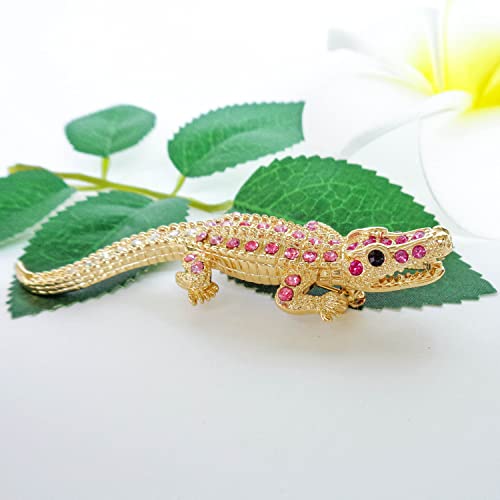 Image of Navachi 18k White Gold Plated White Crystal Crocodile Alligator Az7262 Brooch Pin