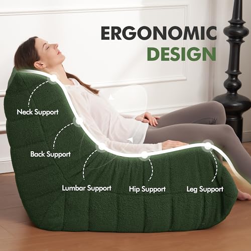 Image of Bean Bag Chair Big Sofa Beanbag Chair for Adults Fireside Chair Bean Bag Lounger with Memory Foam Filled for Home,Apartment or Gaming Venue(Green Teddy Single)