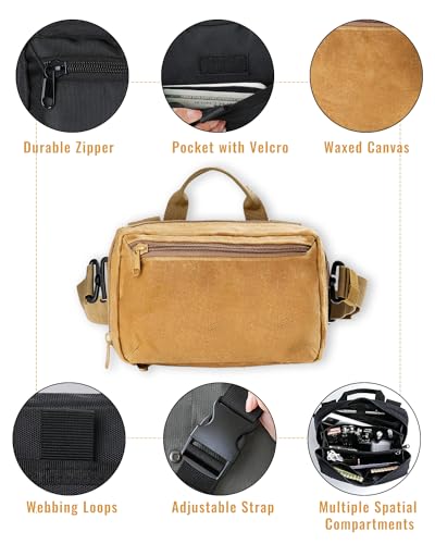 sayram SS1 EDC Sling Bag, Waxed Canvas EDC Sling Backpack, Men's Crossbody Pack Travel Hiking EDC Shoulder Backpack (Waxed canvas-Tan)3