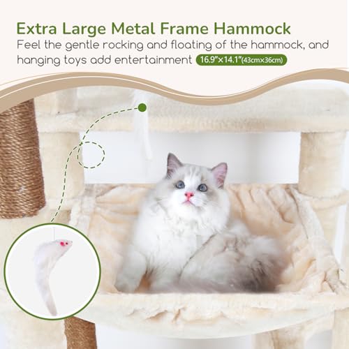 Image of Globlazer Heavy Duty Cat Tree Tower, 70inch Sturdy Cat Tree for Indoor Cats Sturdy Large Cat Tower with Scratching Post and Scratching Board, Hammock, Cat Condo for Adult Cats Kittens, F70 Pro, Beige