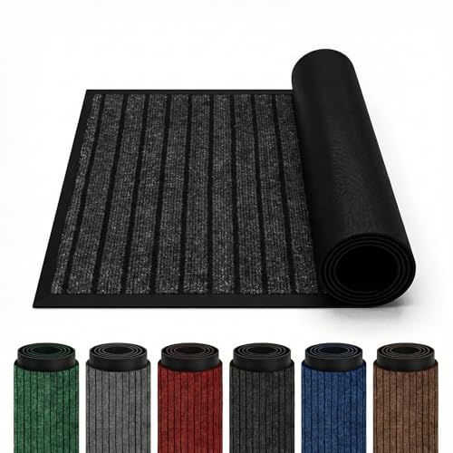 Rugs Inn Rubber Door Mat Outdoor - Heavy Duty Floor Matts for Front Door Waterproof and Washable Anti Slip Strong PVC Backing Mats for Kitchen, Entrance (Black, 40 x 60 cm)