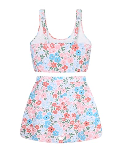 Image of Girls Two Piece Tankini Swimsuit with Skirt Summer Bathing Suit with Chest Pad Swimwear 7-16 Years