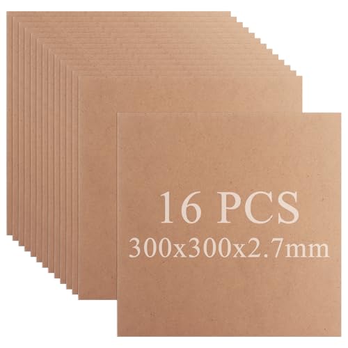 CYEER Juego de 16 tableros MDF de 3 mm en blanco para manualidades, hojas de tablero de fibra de densidad media, seguras para láser y pryografía, 300 x 300 mm