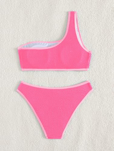 Image of YIMISAN Women's Ribbed Bikini Sets One Shoulder Top with Mid Waist Two Piece Bathing Suit