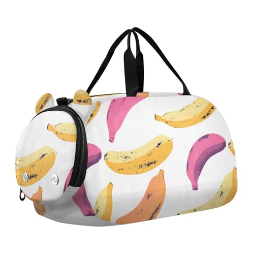 Duffle Bag for Boys or Girls with Shoes Compartment, Yellow Banana Sports Travel Bag Overnight