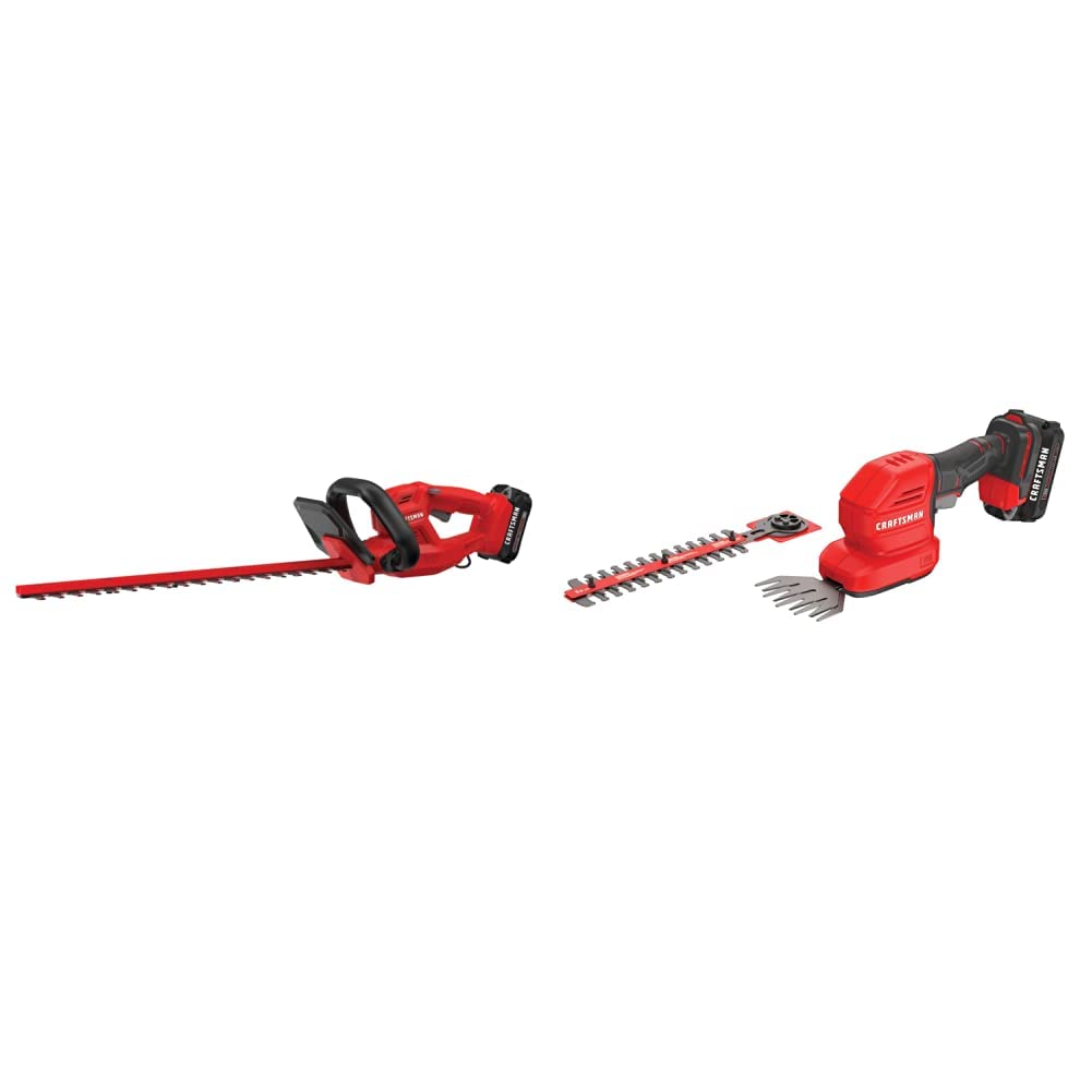 CRAFTSMAN V20 Cordless Hedge Trimmer, 20 inch & V20 Cordless Handheld Grass Trimmer and Mini Hedge Trimmer Kit; BATTERY NOT INCLUDED