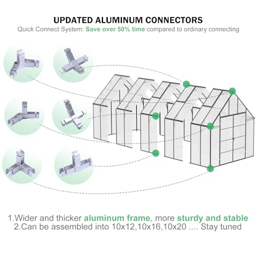 Cdcasa Y8L046-1020-LL 10X20 Ft Greenhouse For Outdoors,Large Easy Assembly Polycarbonate Greenhouse Aluminum Greenhouses W/4 Vents Window thumb #4