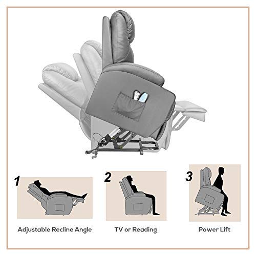 Flamaker Power Lift Recliner Chair Pu Leather For Elderly With Massage And Heating Ergonomic Lounge Chair For Living Room Classic Single Sofa With 2 Cup Holders Side Pockets Home Theater Seat (Gray) #TOP3