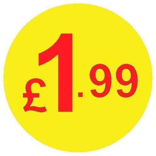 from 99p to £10 - Pack of 200 Red & Yellow 20mm Price Stickers/Sticky Labels - 40 Different Prices to Choose from (Red & Yellow £1.99)