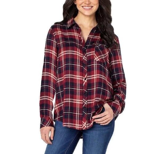 Well Worn Women’s Flannel Shirt Soft Button Down Shirt (US, Alpha, X-Large, Regular, Regular, Indigo Raspberry)
