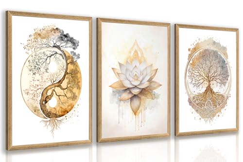 Arbre de vie décoration murale lot de 3 pour salon zen et contemporain
