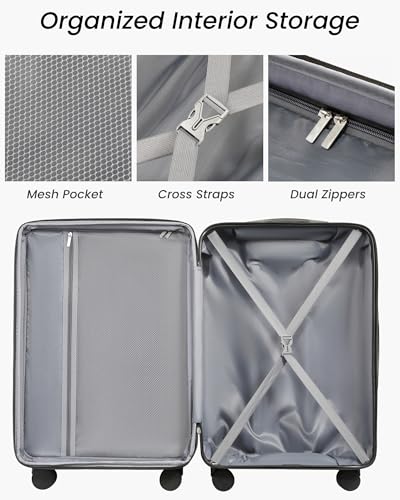 Image of YOETEY 24 Inch Checked Luggage with Spinner Wheels, Expandable Hardside Medium Suitcase with 360 Spinner Wheels & TSA Lock, Durable ABS Travel Suitcase for 3-5 Day Trips (24 in, Black)