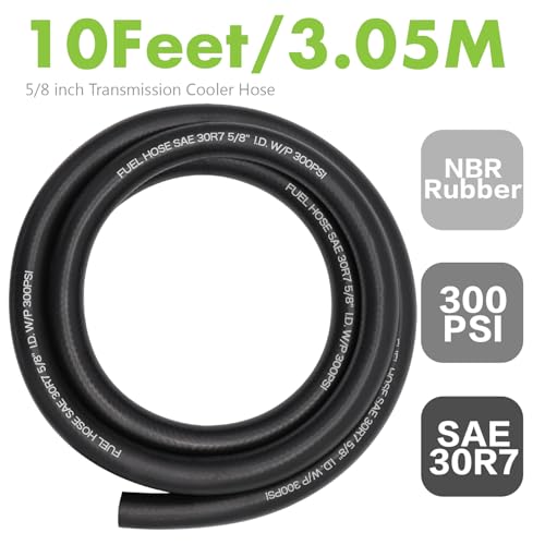 Image of Jeemiter 5 /8 inch ID Fuel Line Hose 10FT - Heavy Duty SAE 30R7 NBR Rubber for Diesel, Gas & Oil - High Flow Large Diameter Kit with 10 Clamps for Diesel Trucks, Marine Use