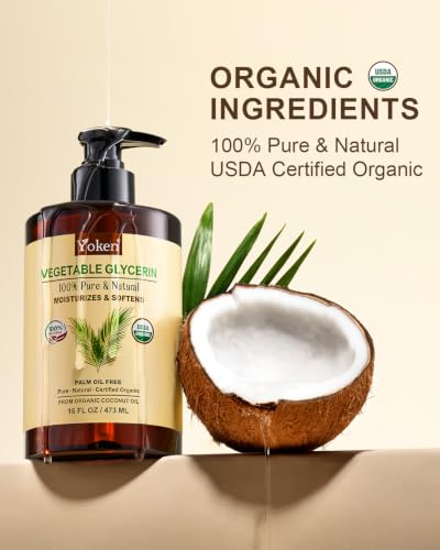 Image of Organic Glycerin Vegetable Glycerine 16 fl oz for Skin, Face USDA Certified | Glycerol Glicerina No Palm Oil Coconut-Derived Natural Pure for Skin Face Hair DIY Soap Slime Carrier Oil