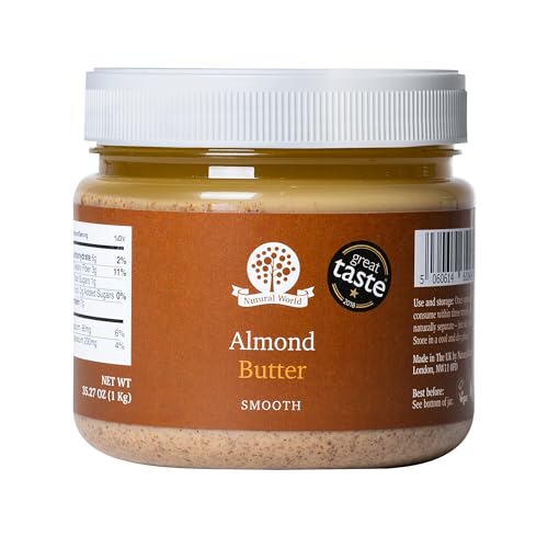 Nutural World - Smooth Almond Nut Butter 35 Oz (1kg) - New Packaging - 100% Pure - single ingredient - Great Taste Award Winner