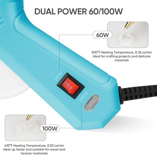Image of ROMECH Full Size Hot Glue Gun with 60 /100W Dual Power and 21 Hot Glue Sticks (7 /16 inch), Fast Preheating Heavy Duty Industrial Gluegun with Storage Case for Crafting, DIY and Repairs (Cyan)
