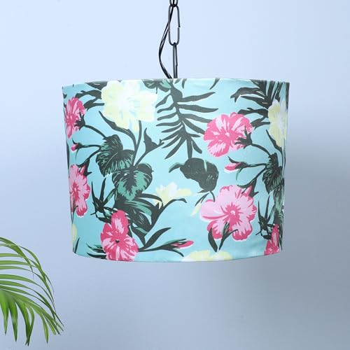 Image of tu casa Tropical Paradise Floral Print Fabric Shade Glow Pendent Light Hanging Lamp For Bedroom Living Room Lounge Office Balcony Area Without Bulb For Home Decoration & Gifting (Height - 20 inch)