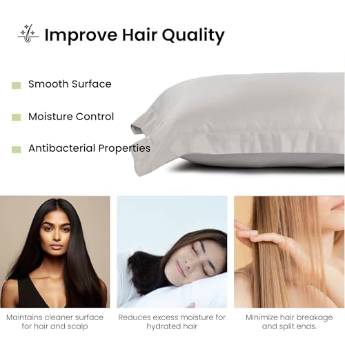 Image of Mush Bamboo Solid Pillow Cover Set of 2|400 TC|100% Bamboo Pillow Cover for Hair&Skin|Breathable,Silky Soft&Envelope Pillowcases for Hot Sleepers&Night Sweats|17 inchx27 inch (Silver Mist,King)