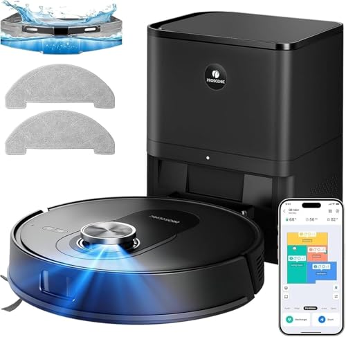 Proscenic Q8 MAX+ Robot Aspirador y Fregasuelos Potente 8000Pa/200 Min, con Navegación LDS y Auto-Evasión de Obstáculos, 3L Base de Autovaciado, por App/Remoto/Voz, Moqueta/Pelo de Mascotas/Suelos