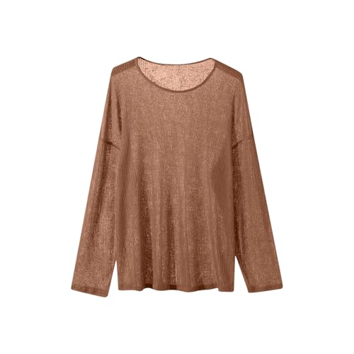 Cambkatl Men's Oversized Long Sleeve Sheer Mesh Knit Sweater Tops Y2K Sexy Loose Hollow Out Pullover Jumper Beach Shirt