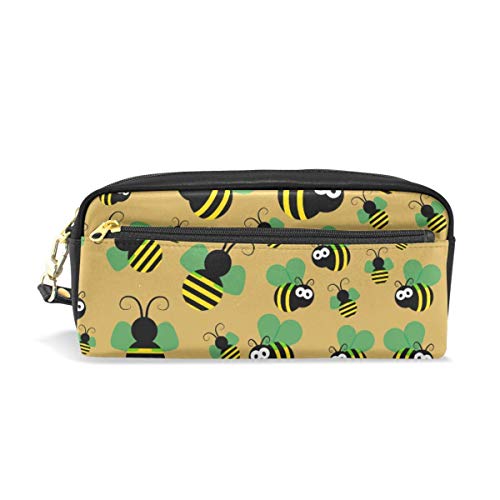 Preisvergleich Produktbild Ahdyr Bleistiftetui Niedliche Bienen Leder Bleistiftbeutel Reißverschluss Stiftbeutelhalter Student Stationary Cosmetic Makeup Bag