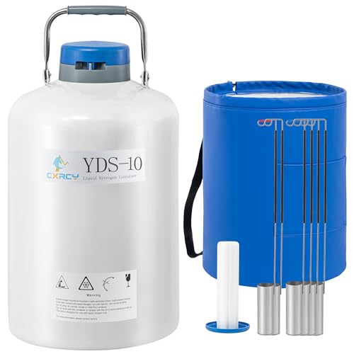 CXRCY 10L Aluminum Alloy Cryogenic Container Liquid Nitrogen (LN2) Dewar, Tank Dewar with 6 Canisters & Carry Bag, Durable, Lnsulation & Vacuum Design can Safely Store Liquid Nitrogen