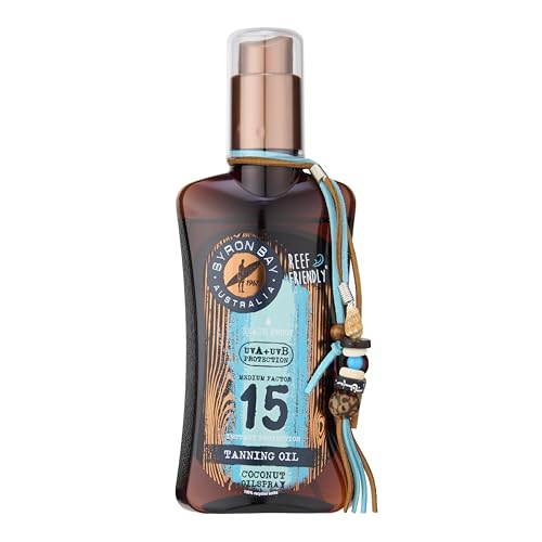 Byron Bay Australia Fast Bronzing Tanning Accelerator Oil SPF 15 Spray - Protección inmediata UVA y UVB, no graso, con vitamina E y aloe vera, aroma a coco, 200 ml